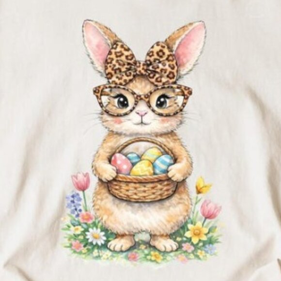 Cute Easter Bunny Shirt, Leopard Bow Bunny Tee, Spring Rabbit Shirt - Picture 2 of 3